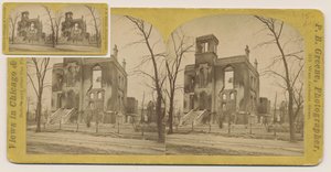Stereograf av Rumsey-huset etter Chicago-brannen i 1871, 1871 (bw-bilde på kortfeste)